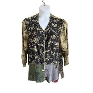 Artsy Boho Patchwork Button Top Lagenlook Mixed Print Blouse Nothing Matches 2